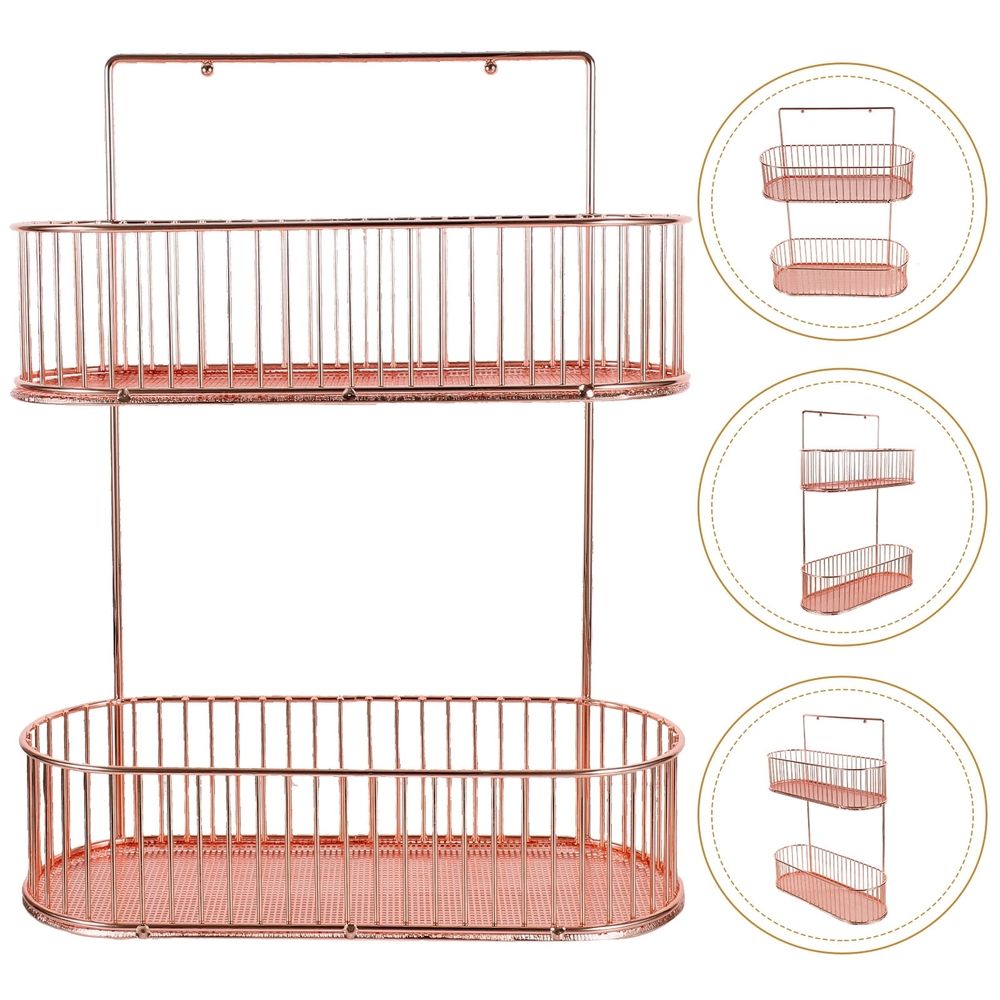 Rose Plated Gold Wall Mounted Spice Rack Iron Storage Organizer for Kitchen Bathroom