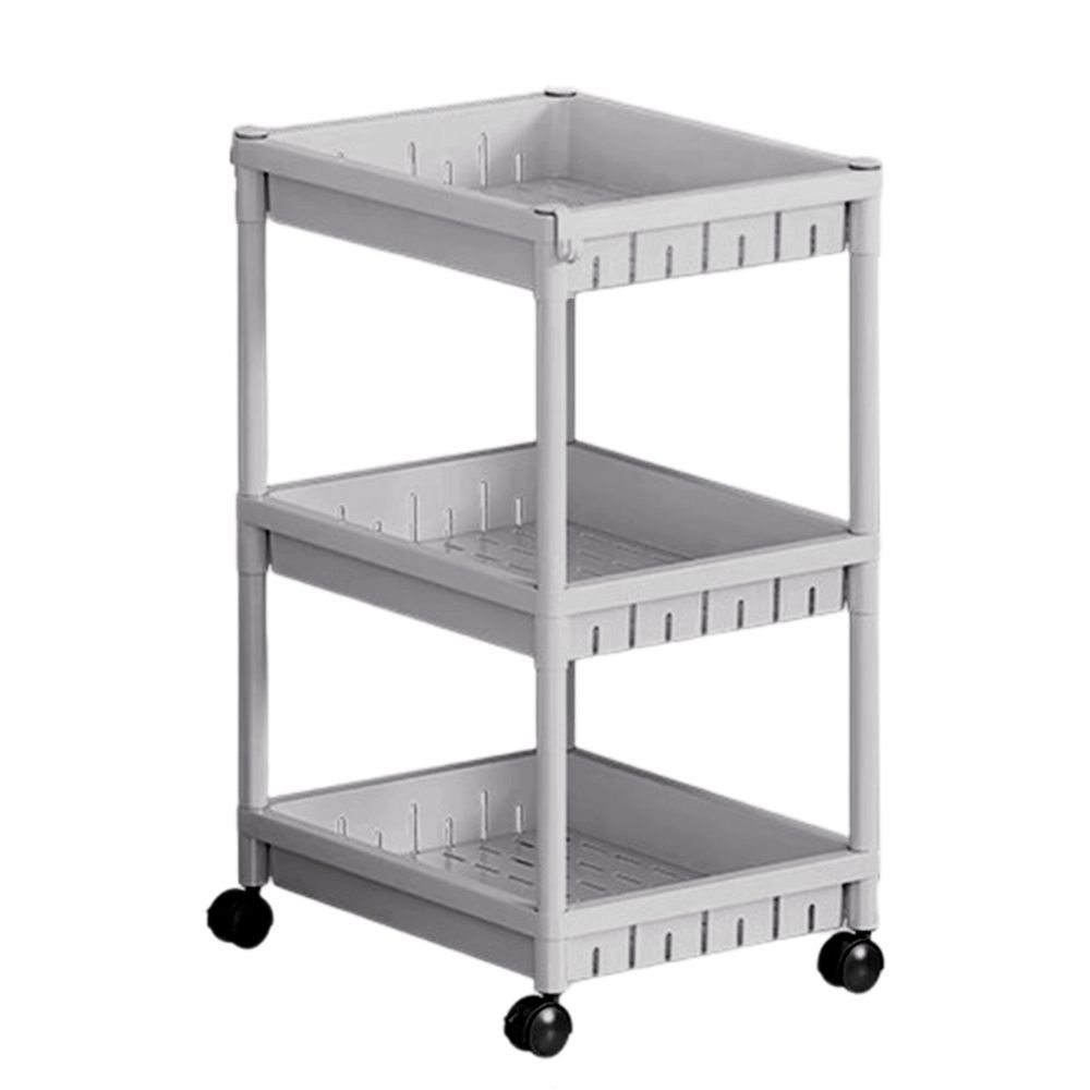 Rolling Storage Rack, 4 Tier Plastic Shelving Unit with Wheels and Hooks, Mobile Organizer for Kitchen Bathroom Bedroom and Living Room