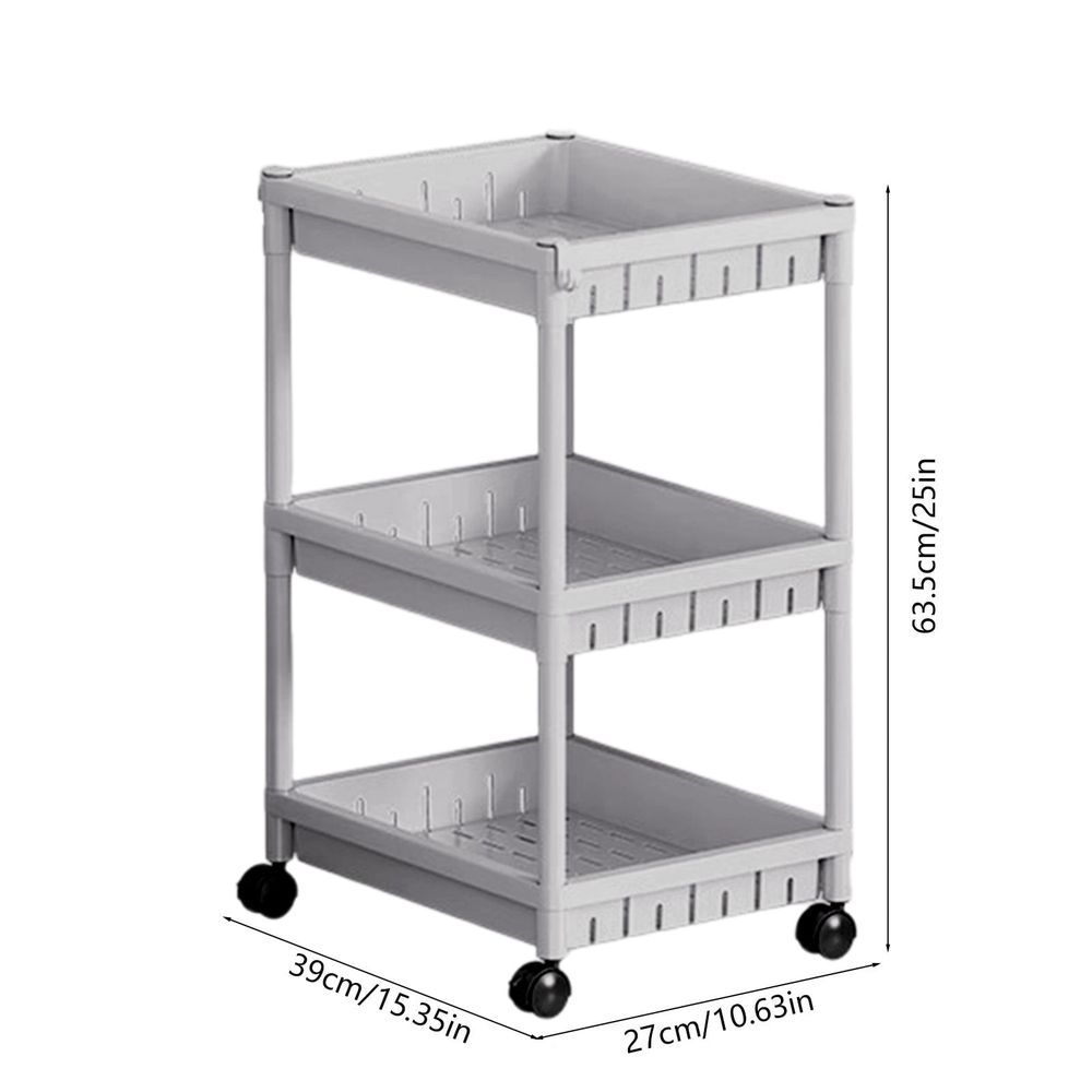 Rolling Storage Rack, 4 Tier Plastic Shelving Unit with Wheels and Hooks, Mobile Organizer for Kitchen Bathroom Bedroom and Living Room