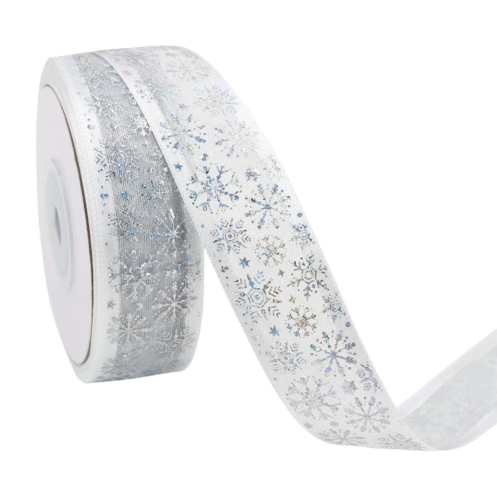 Snowflake Ribbon,Glitter Snowflake Wired Ribbon,Wreath,Party Decoration and Gift Wrapping Bows,Festive Ribbon for Crafts and Decor,DIY Material for Sparkly Accent for Packages and Ornaments
