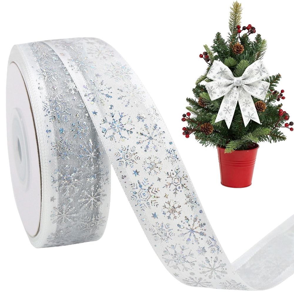 Snowflake Ribbon,Glitter Snowflake Wired Ribbon,Wreath,Party Decoration and Gift Wrapping Bows,Festive Ribbon for Crafts and Decor,DIY Material for Sparkly Accent for Packages and Ornaments