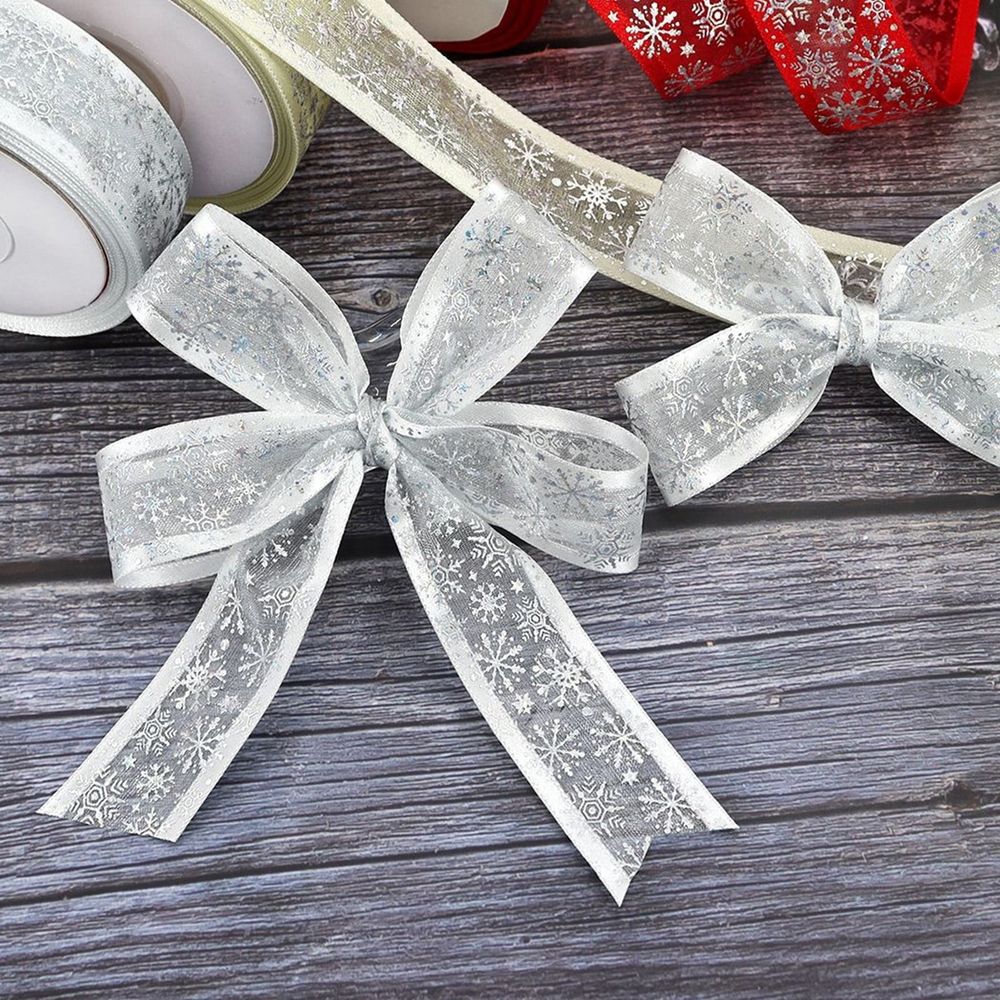 Snowflake Ribbon,Glitter Snowflake Wired Ribbon,Wreath,Party Decoration and Gift Wrapping Bows,Festive Ribbon for Crafts and Decor,DIY Material for Sparkly Accent for Packages and Ornaments