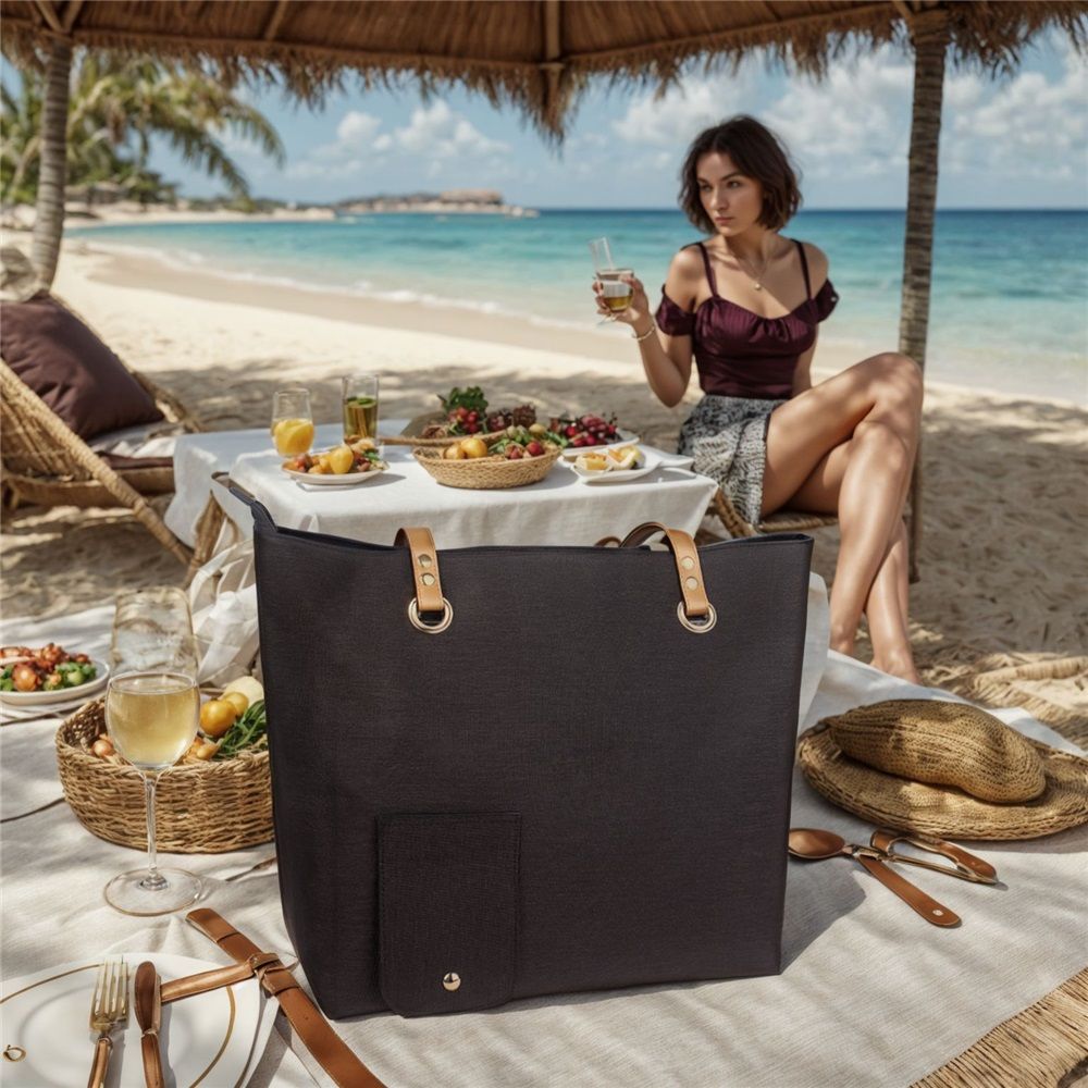 Portable Canvas Wine Tote with Drink Dispenser, Insulated Wine Bag, Black, One Size, Adult, Unisex（Comes with 3 inner compartments）