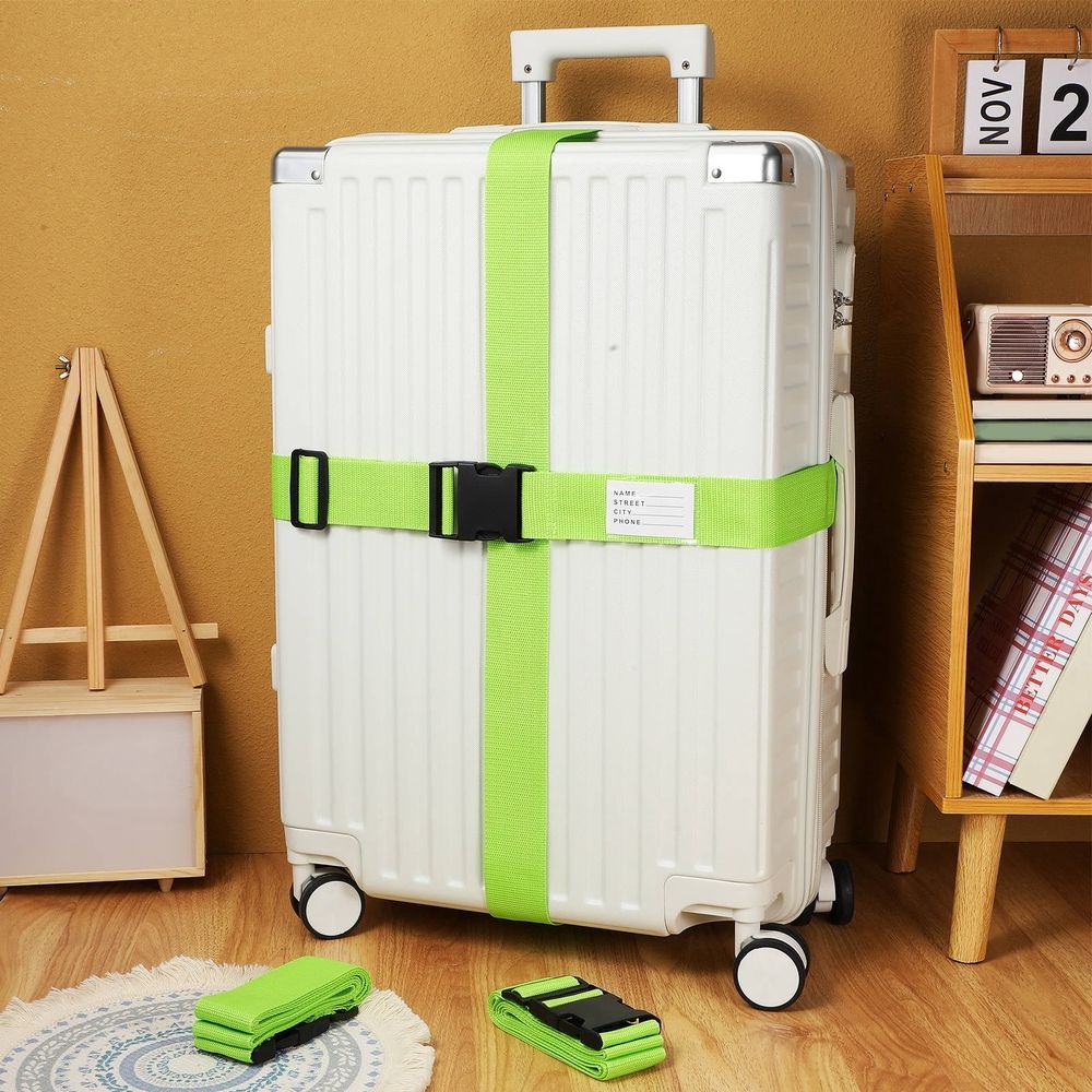 Set of 4 Green Adjustable Luggage Straps with High Strength Polypropylene Fiber for Suitcases