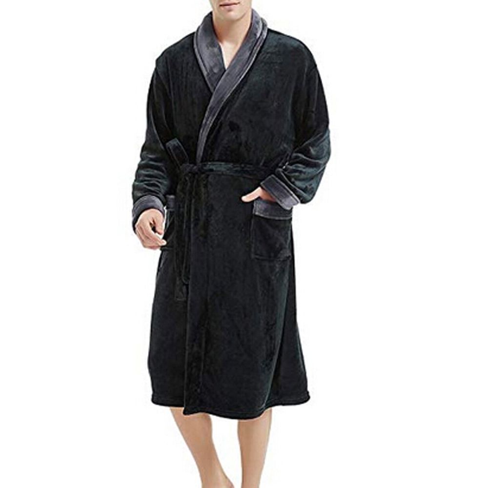 Men's Winter Lengthened Plush Shawl Bathrobe Home Clothes Long Sleeved Robe Coat