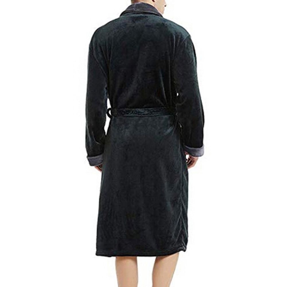 Men's Winter Lengthened Plush Shawl Bathrobe Home Clothes Long Sleeved Robe Coat