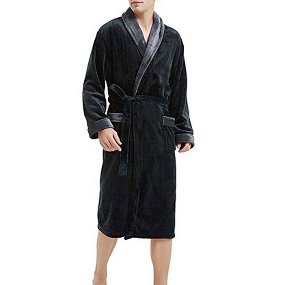 Men's Winter Lengthened Plush Shawl Bathrobe Home Clothes Long Sleeved Robe Coat