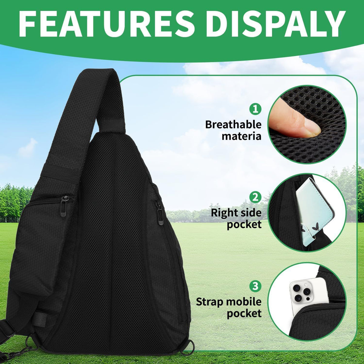 Disc Golf Bag with Retriever Holder and Storage Pockets, Disc Golf Backpack with 8-10 Disc Capacity, Deluxe Bag（oniy bag）