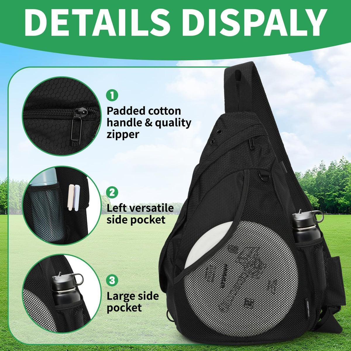 Disc Golf Bag with Retriever Holder and Storage Pockets, Disc Golf Backpack with 8-10 Disc Capacity, Deluxe Bag（oniy bag）