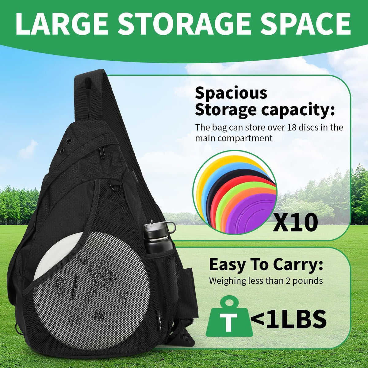 Disc Golf Bag with Retriever Holder and Storage Pockets, Disc Golf Backpack with 8-10 Disc Capacity, Deluxe Bag（oniy bag）