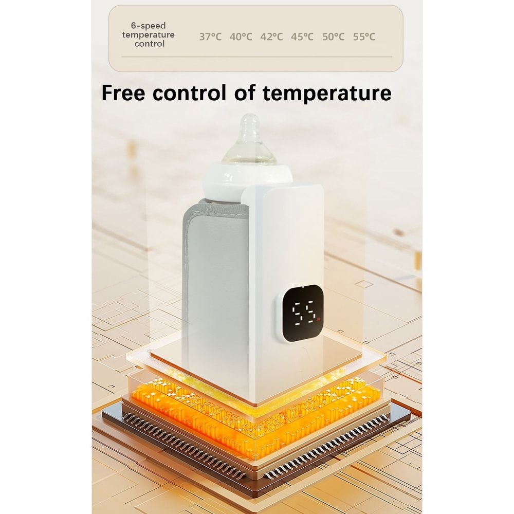 Smart Portable Milk Warmer, Quick Heat with Display, Leak-Proof, Temperature Display, Battery-Powered Thermal Cover, Perfect for Travel, Home, Outdoor, Night, Morning, Daily Winter or Fall Use