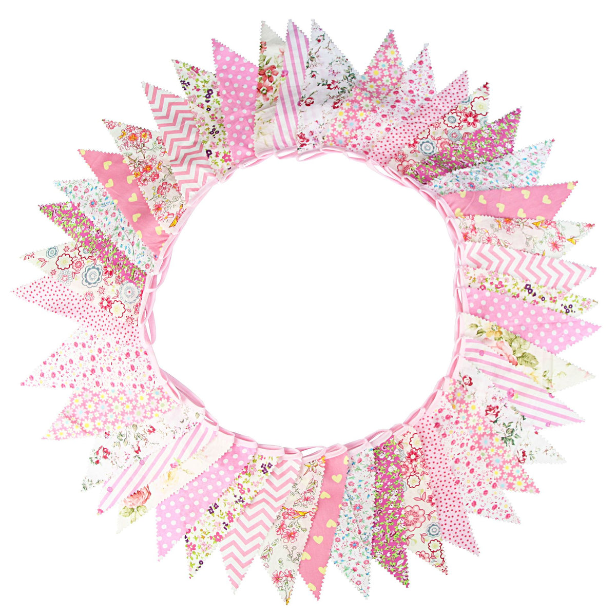 39Ft Pink Floral Fabric Bunting Banner Triangle Flag Party Decorations Hanging Cotton Rustic Vintage Flowers Garland Pennants for Wedding Birthday Tea Nursery Home Outdoor Garden Accessories