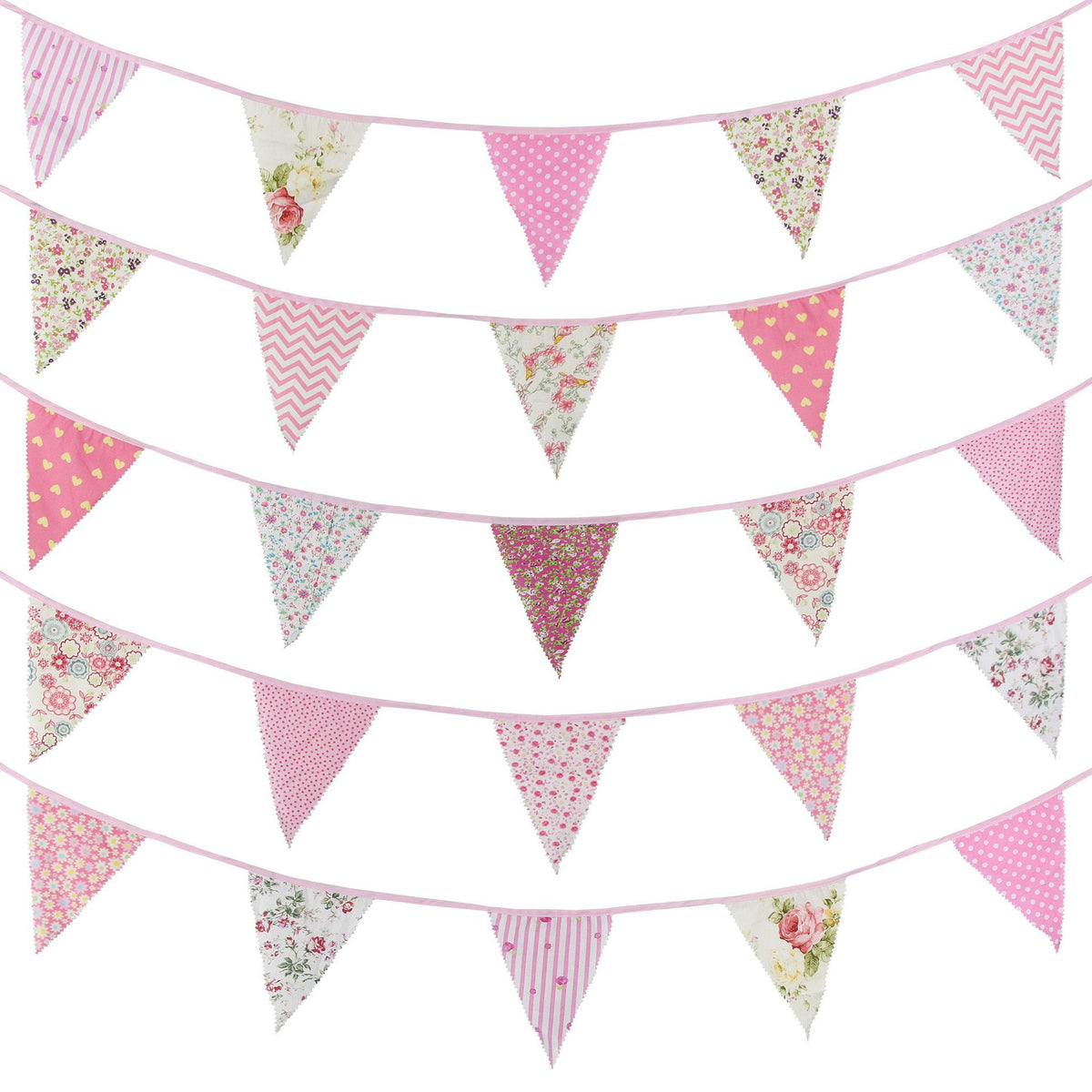 39Ft Pink Floral Fabric Bunting Banner Triangle Flag Party Decorations Hanging Cotton Rustic Vintage Flowers Garland Pennants for Wedding Birthday Tea Nursery Home Outdoor Garden Accessories