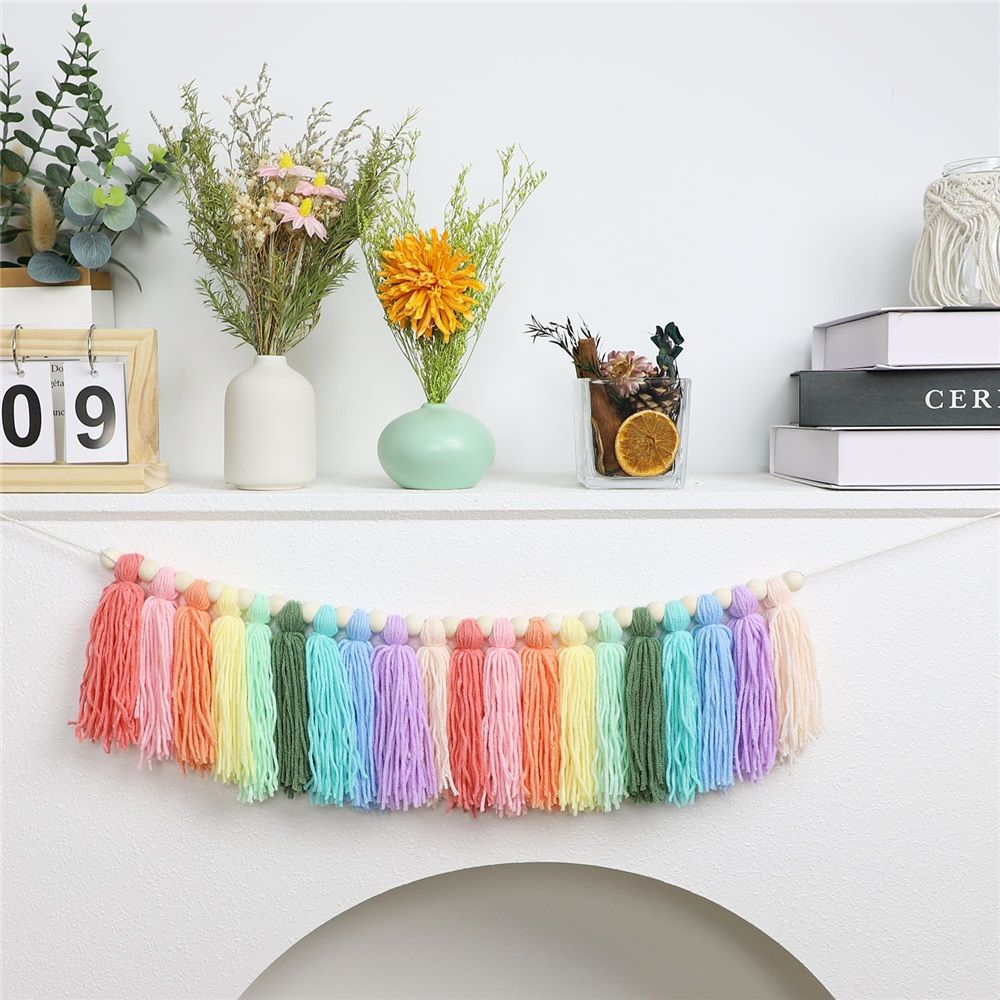 Pastel Rainbow Boho Tassel Garland – Handmade Colorful Yarn Banner for Nursery, Kids Bedroom, Baby Shower, Birthday Party Backdrop, Dorm, Classroom or Fall Home Decor