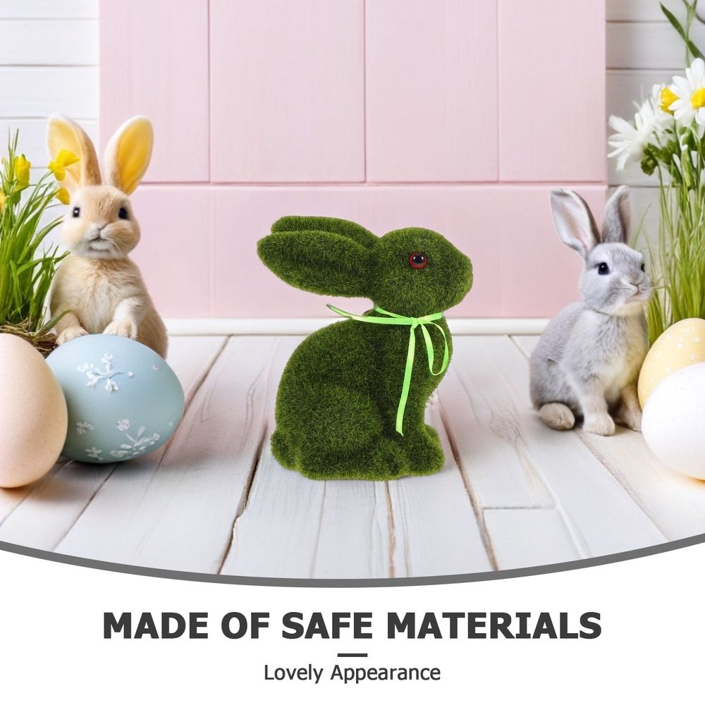 Flocked Moss Bunny Statue - Faux Easter Tabletop Decor - Spring Garden Figurine - Easter Table Centerpiece Decoration