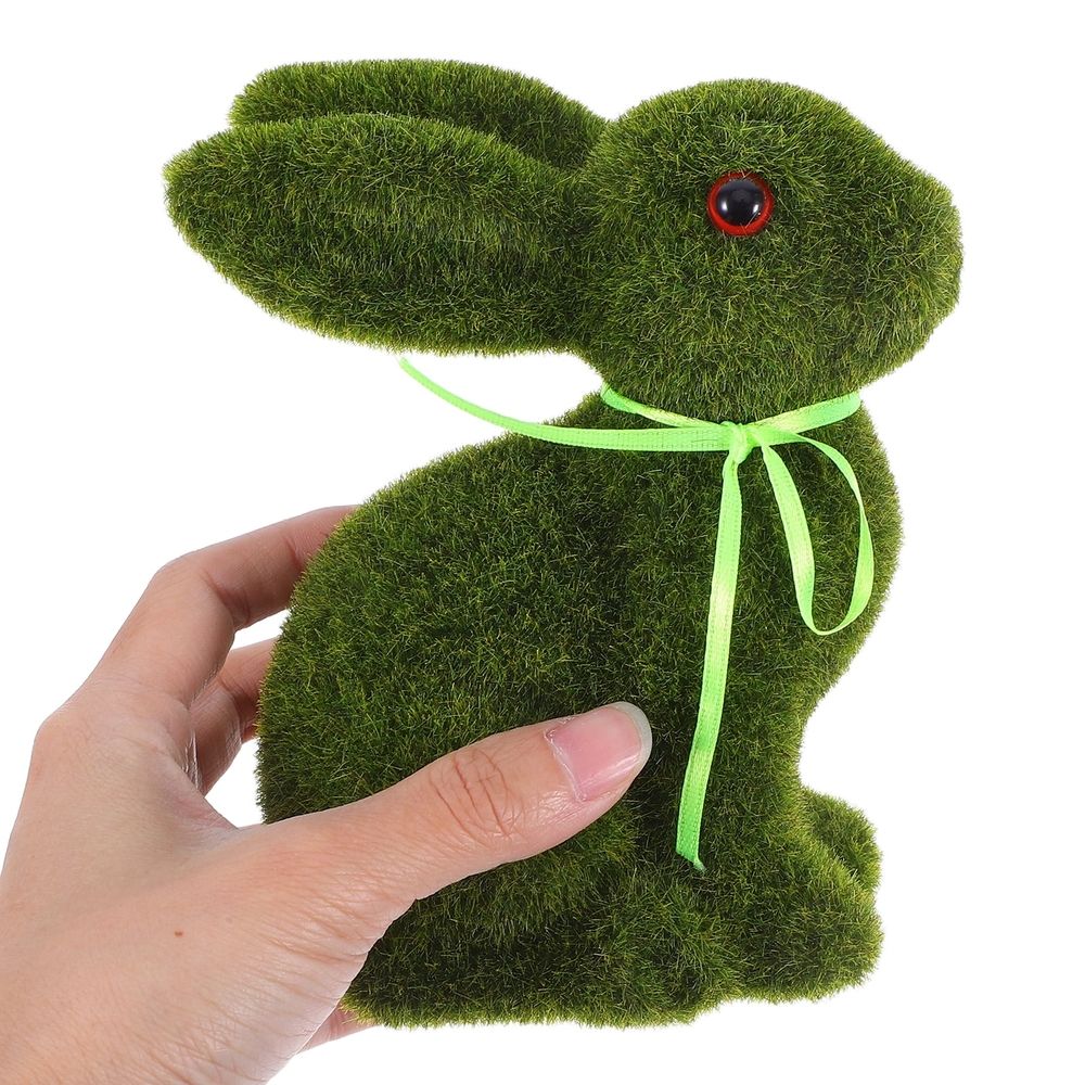 Flocked Moss Bunny Statue - Faux Easter Tabletop Decor - Spring Garden Figurine - Easter Table Centerpiece Decoration