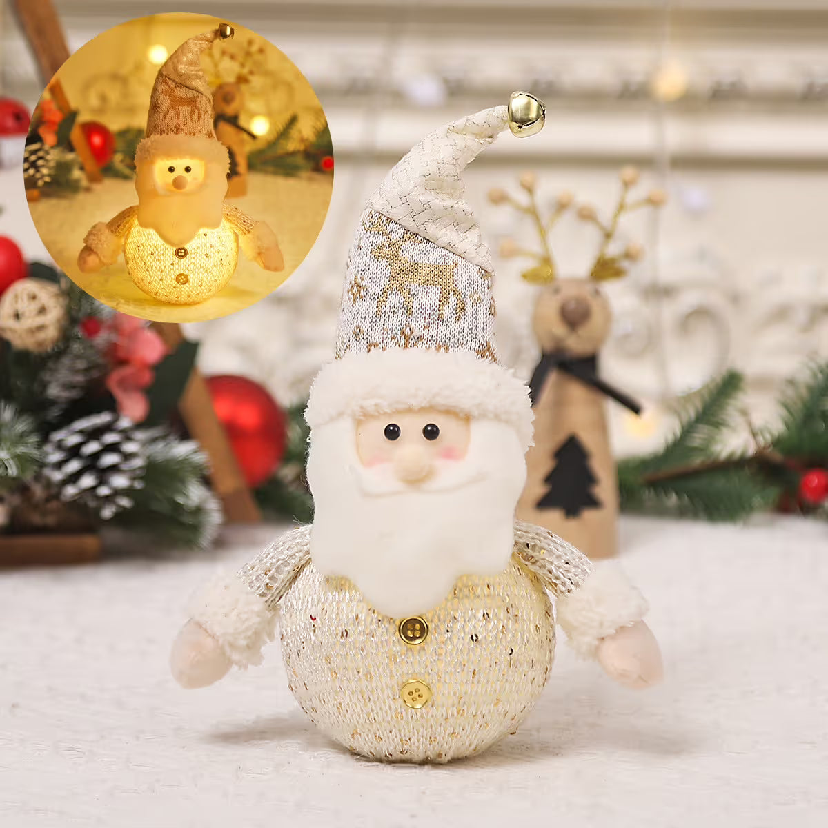 Christmas Table Decorations, 9 Inch Lighted Plush Snowmen Figurines, Light Up Snowman Holiday Present, Battery Operated Xmas Gifts Winter Tabletop Ornaments Dinner Party Supplies