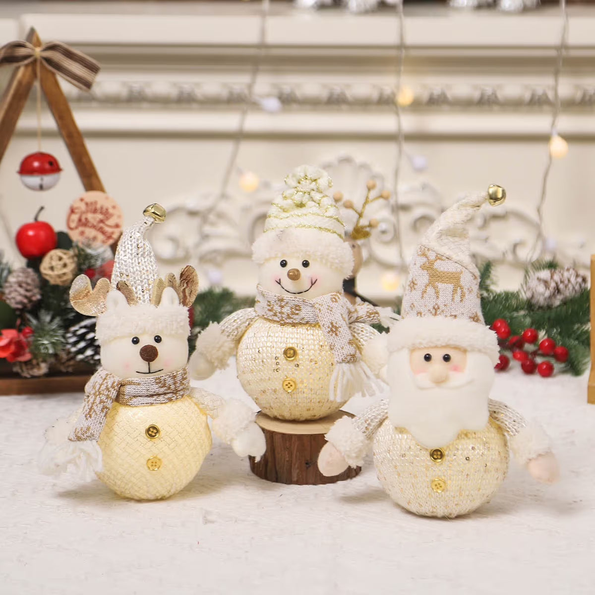 Christmas Table Decorations, 9 Inch Lighted Plush Snowmen Figurines, Light Up Snowman Holiday Present, Battery Operated Xmas Gifts Winter Tabletop Ornaments Dinner Party Supplies