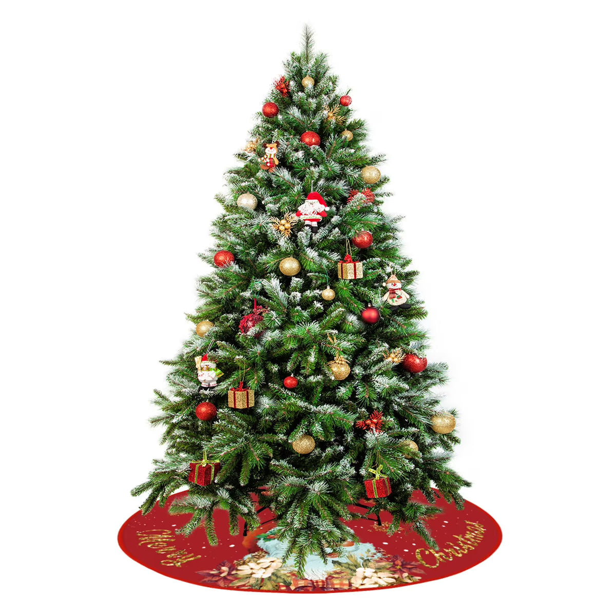 Christmas Tree Skirt Red and Gold Christmas Decorations - Xmas Tree Skirt Mat with Santa Claus Snowflake Pattern for Indoor Outdoor Merry Christmas Holiday Party Decor 35 Inches