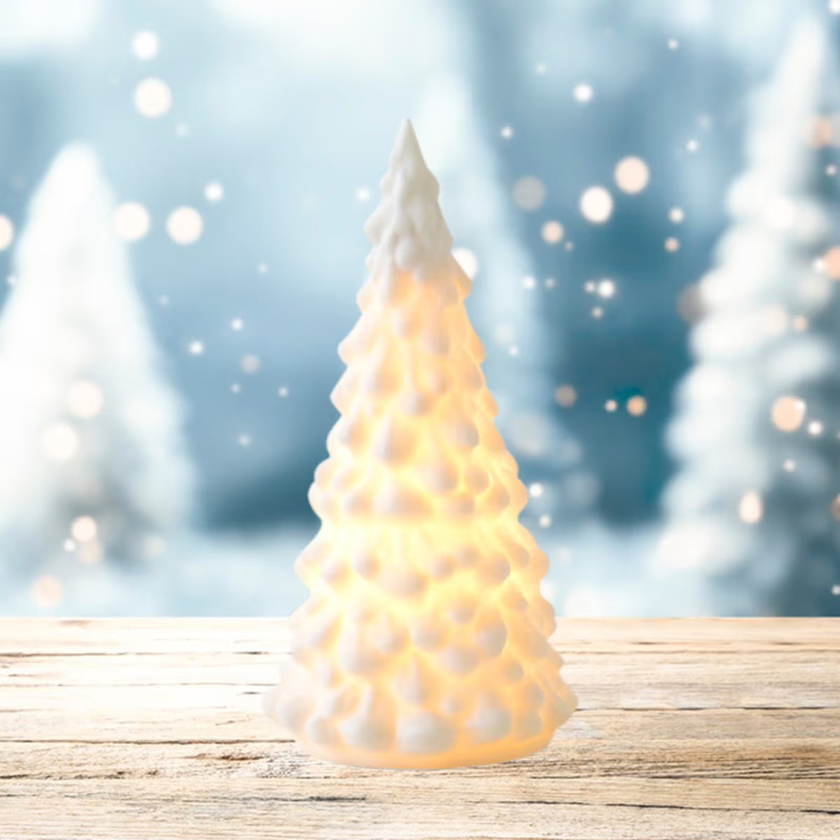 White Ceramic Christmas Trees, Light Up Porcelain Christmas Tree, Matte White Small Xmas Tree with Lights, Tabletop Tree Figurines for Modern Home Decoration