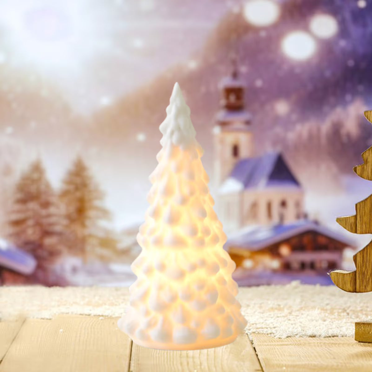 White Ceramic Christmas Trees, Light Up Porcelain Christmas Tree, Matte White Small Xmas Tree with Lights, Tabletop Tree Figurines for Modern Home Decoration