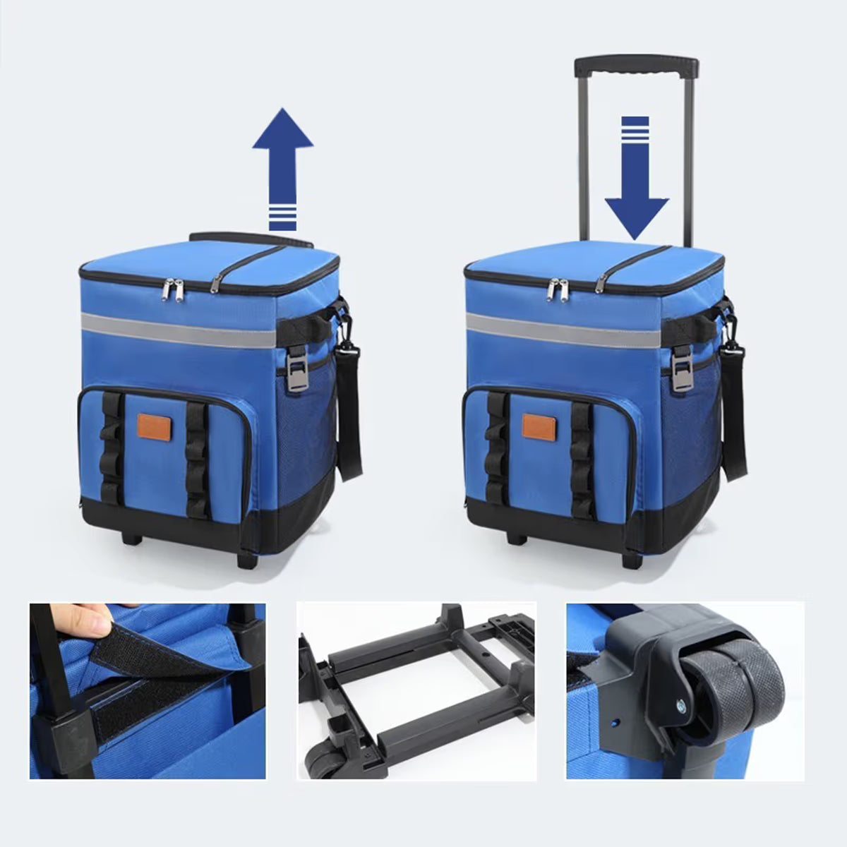 35L Collapsible Rolling Cooler Leakproof Insulated Soft Cooling Bag with Wheels and All-Terrain Cart for Beach, Camping, Patio Travel, Outdoor, Ball Fields