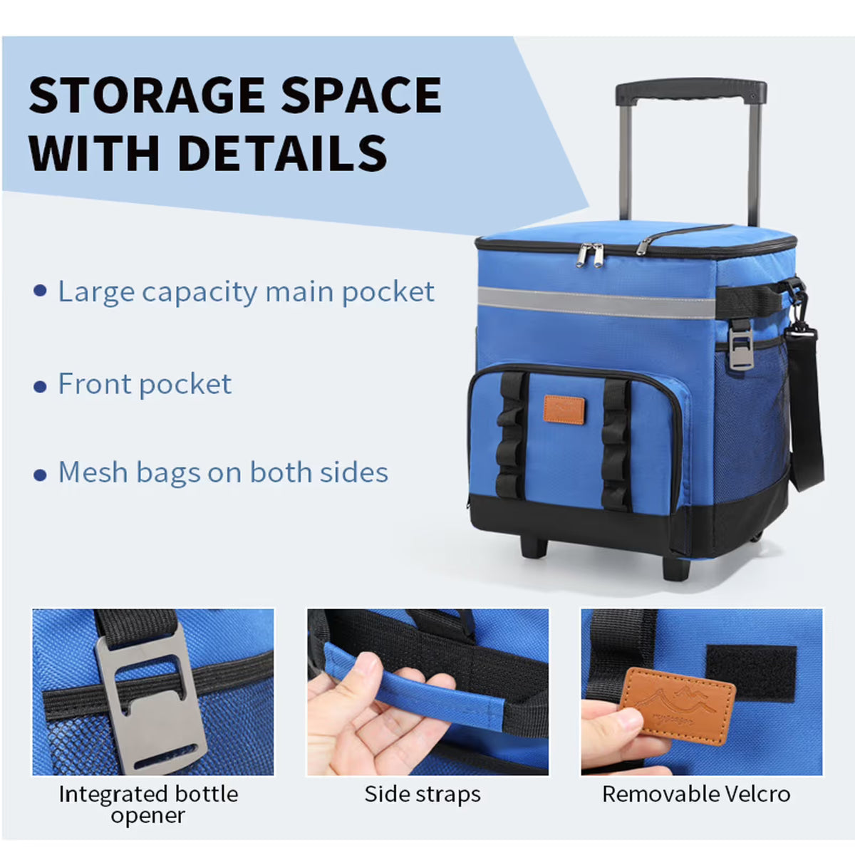 35L Collapsible Rolling Cooler Leakproof Insulated Soft Cooling Bag with Wheels and All-Terrain Cart for Beach, Camping, Patio Travel, Outdoor, Ball Fields