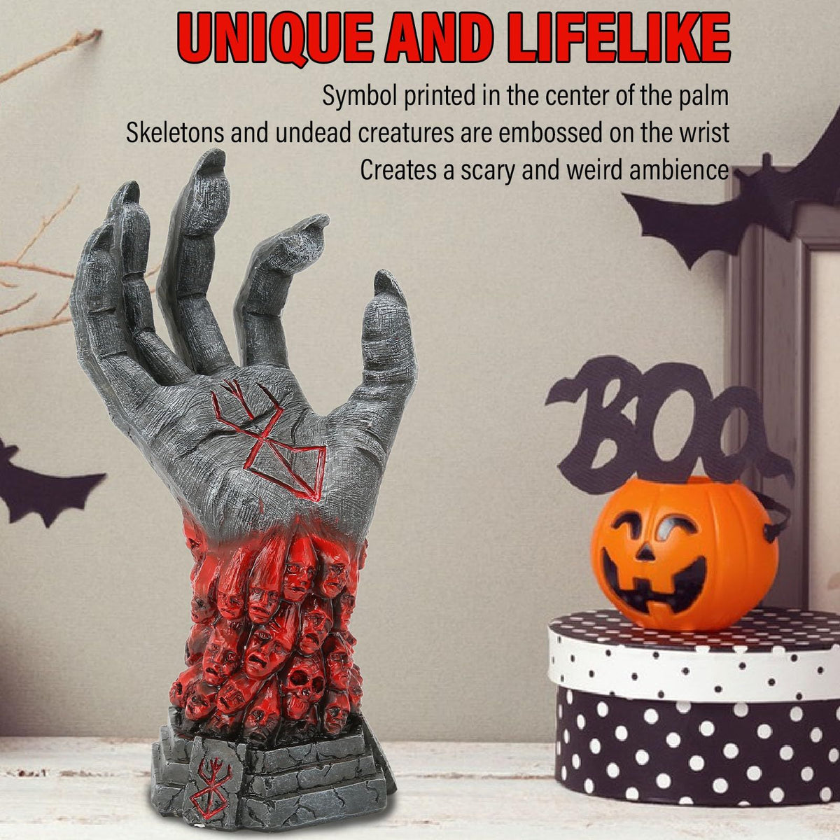 Right Hand Skeleton Rune Sculpture Halloween Skeleton Role Playing Hand Storage Stand Craft Ornament