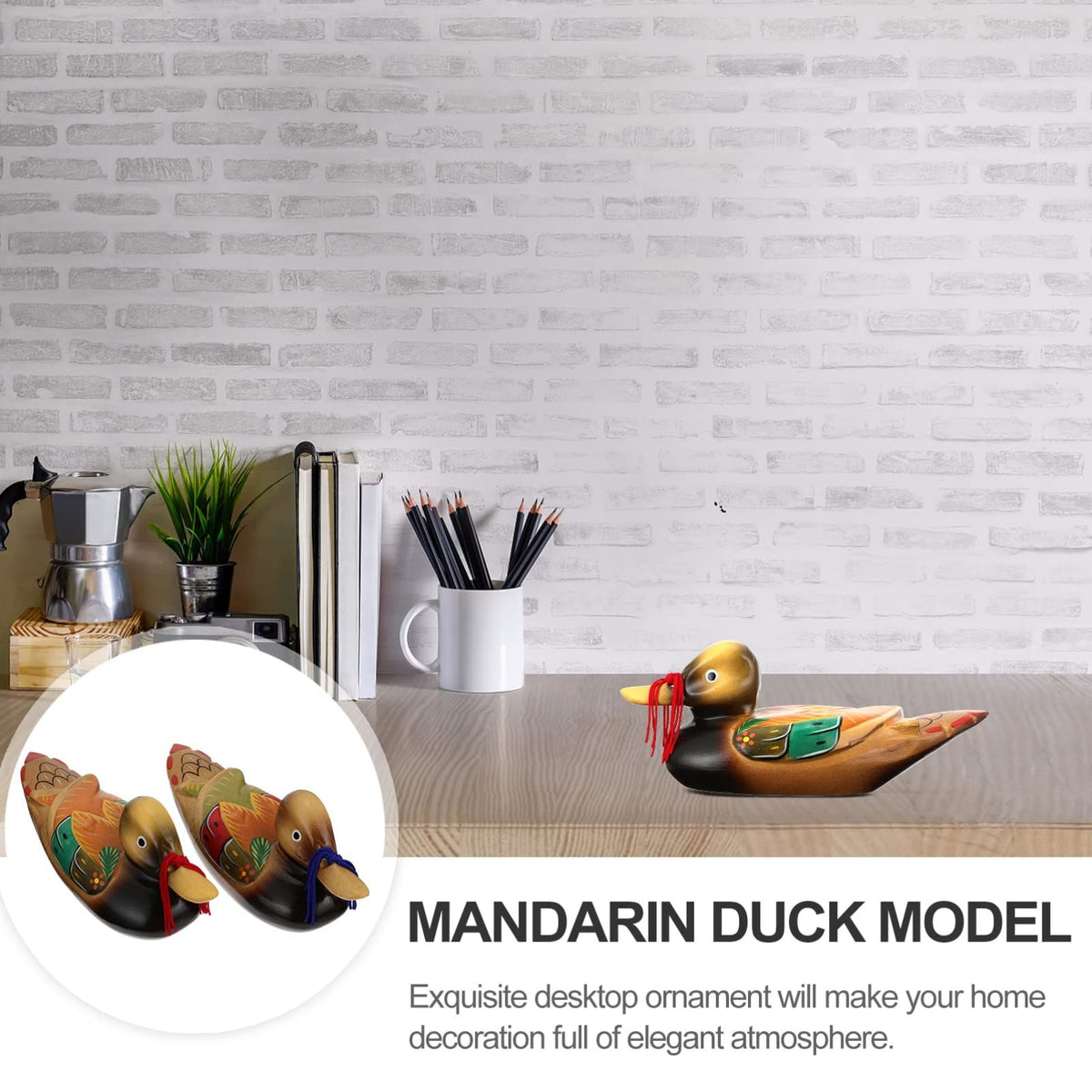 2pcs Wooden model statue duck craft decorator Feng statue table love jewelry animal sculpture decoration jewelry