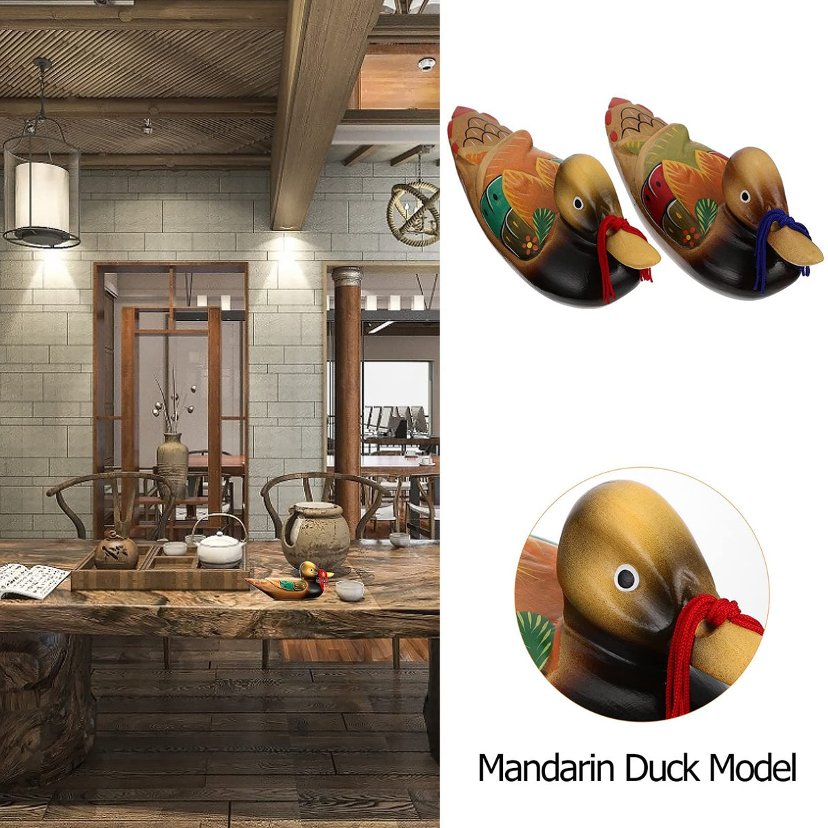 2pcs Wooden model statue duck craft decorator Feng statue table love jewelry animal sculpture decoration jewelry
