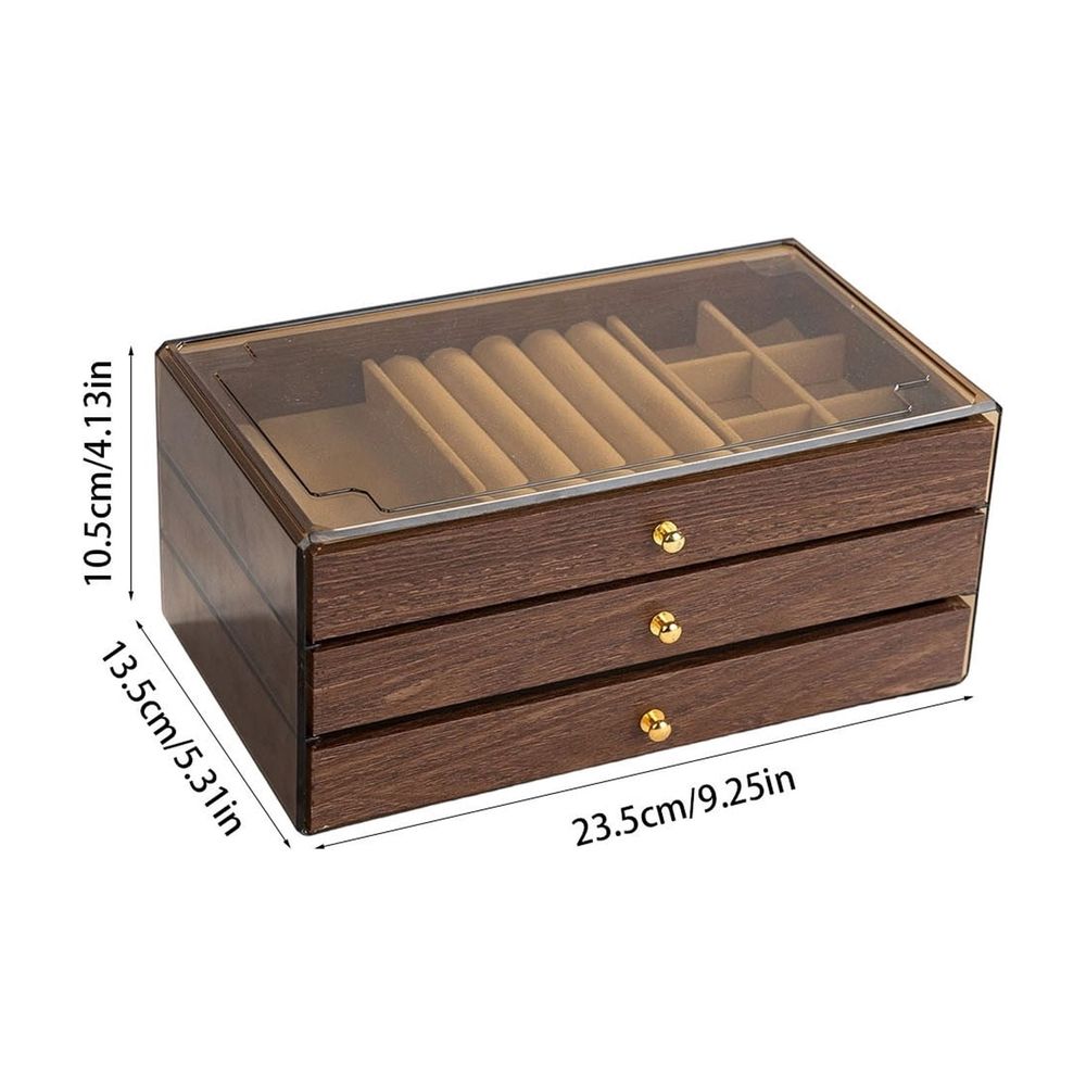 3-Layer Wooden Jewelry Box with Clear Lid, Large Capacity Jewelry Organizer with Drawers for Earrings Rings Necklaces Bracelets