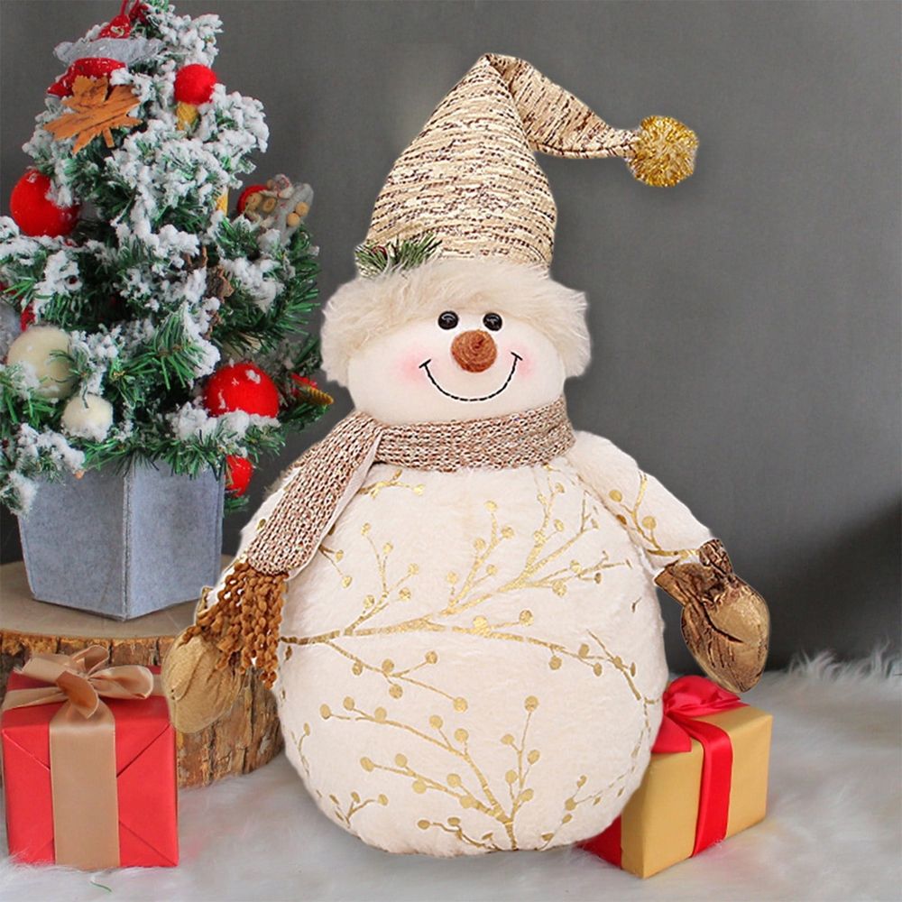 Christmas Snowman Plush Doll, Christmas Decorations, 13.7 inch Cute Snowman Stuffed Toys with Knitted Hat and Scarf, Soft Xmas Theme Throw Pillow Holiday Baubles Christmas Gifts for Party Friend