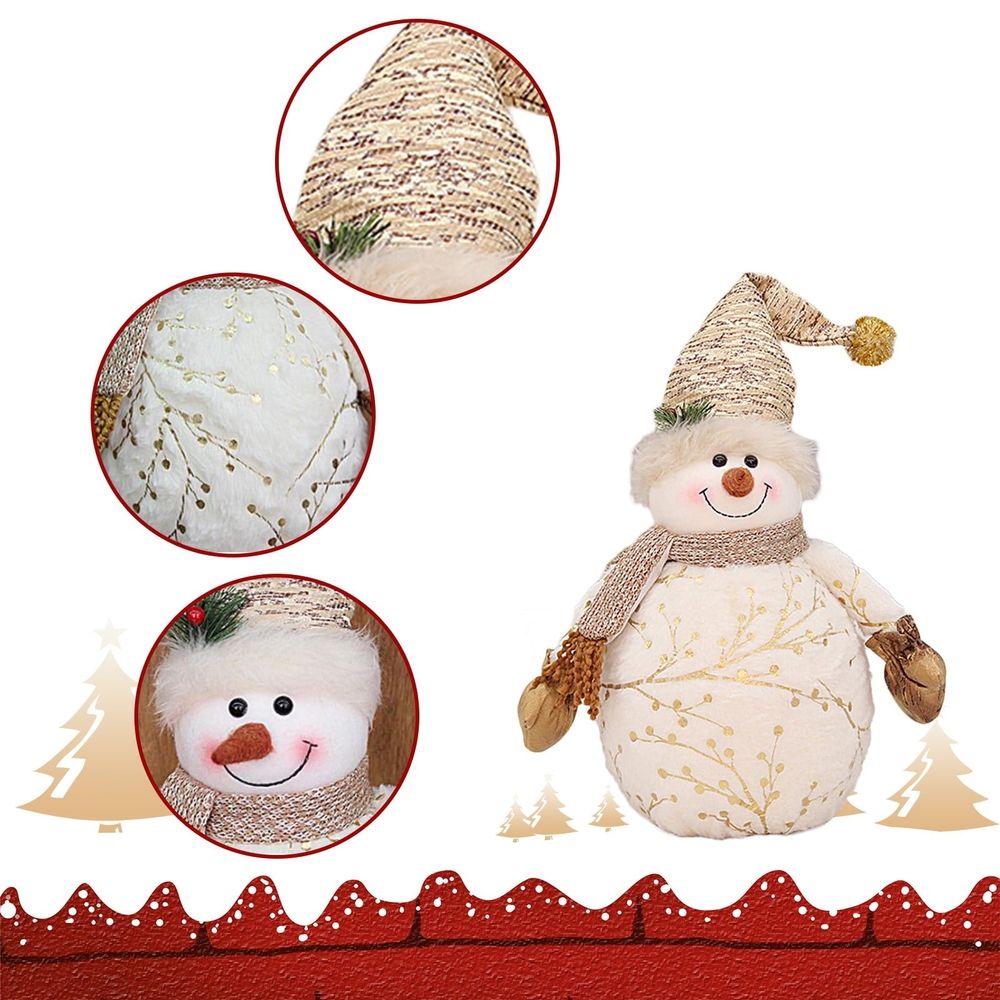 Christmas Snowman Plush Doll, Christmas Decorations, 13.7 inch Cute Snowman Stuffed Toys with Knitted Hat and Scarf, Soft Xmas Theme Throw Pillow Holiday Baubles Christmas Gifts for Party Friend