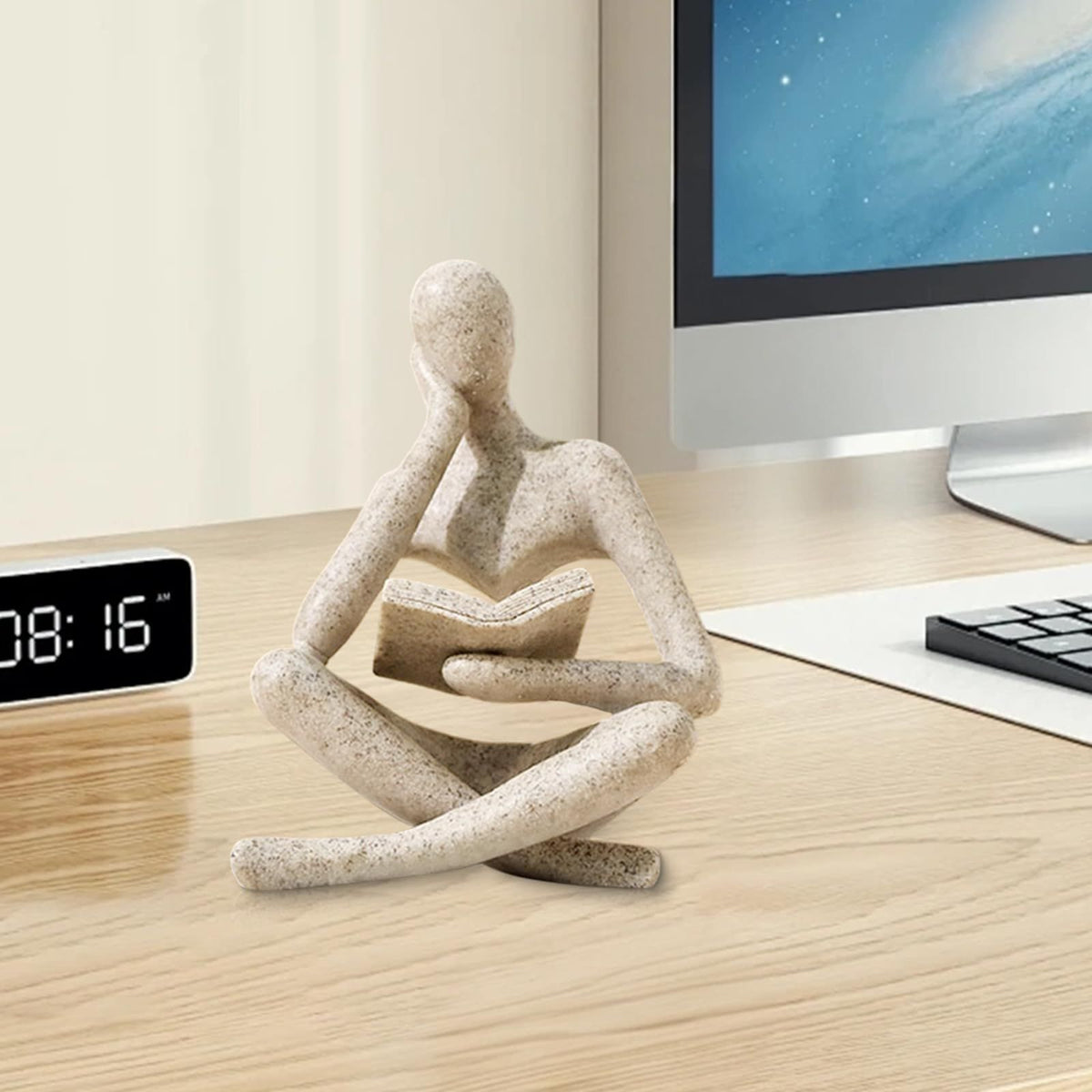 Bookshelf Decor Thinker Statue - Abstract Art Reading Thinker Sculpture Figurine Aesthetic, Modern Home Decoration for Living Room Office Shelves Coffee Table Desk Decor(Beige)8.5*6*11.5cm