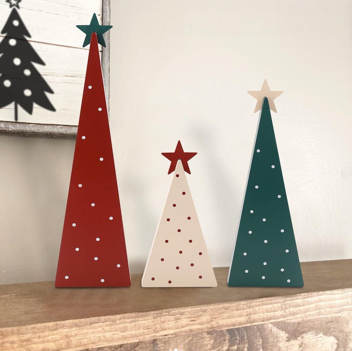 Christmas Decorations-Three Sizes Wooden Tree Sign with Star-Christmas Decorations for Home Shelf Mantel Fireplace Table Party Decor（8*2.4inch，4*2.4inch，6*2.4inch）