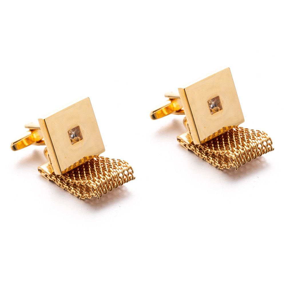 Mens Cufflinks with Chain - Shiny Gold Tone Shirt Accessories - Party Gifts for Young Men, for Wedding Party Anniversary