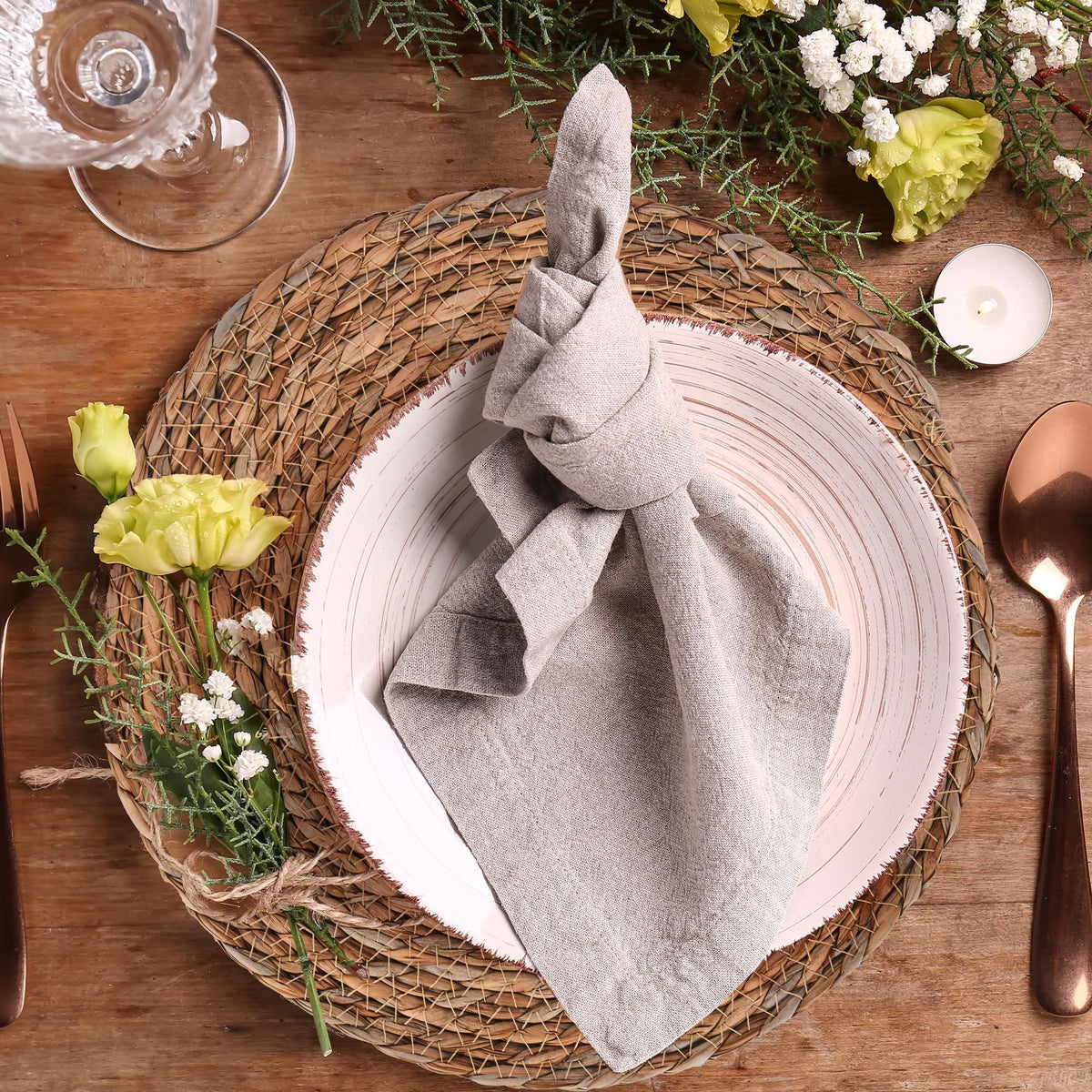 6pcs 11cm  Round Rattan Placemats,Natural Hand-Woven Water Hyacinth Placemats,Farmhouse Weave Place Mats