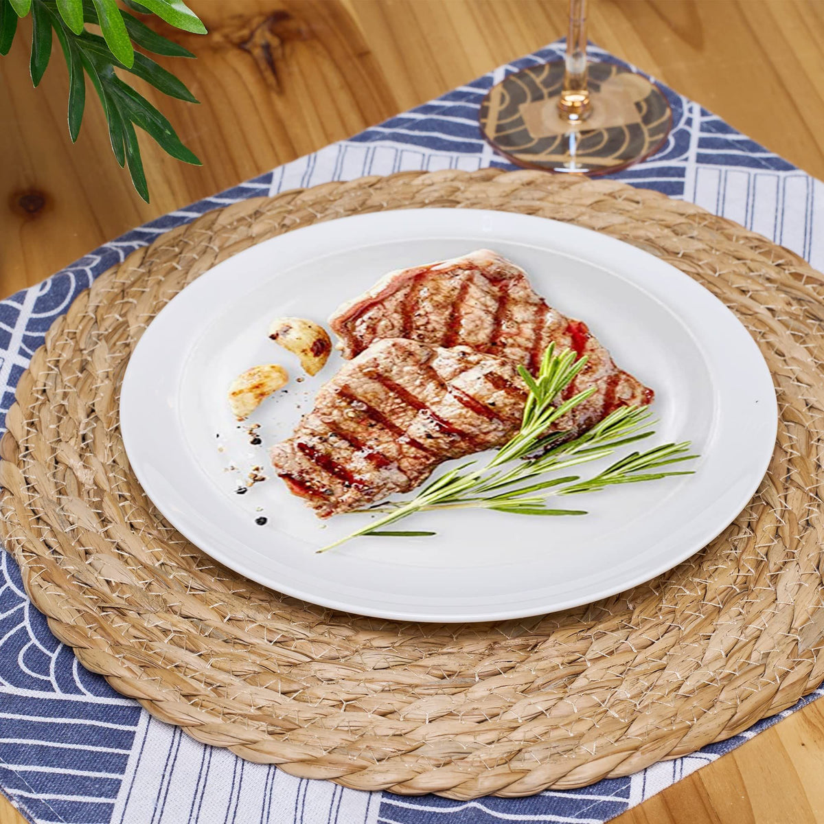 6pcs 11cm  Round Rattan Placemats,Natural Hand-Woven Water Hyacinth Placemats,Farmhouse Weave Place Mats