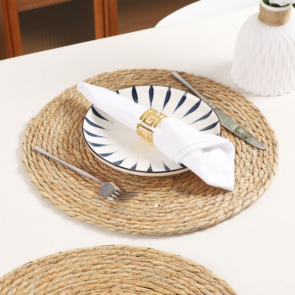 6pcs 11cm  Round Rattan Placemats,Natural Hand-Woven Water Hyacinth Placemats,Farmhouse Weave Place Mats
