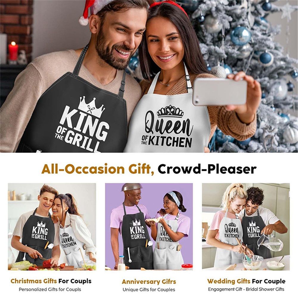 2pcs Apron Set - Wedding Engagement Gifts for Couples, Funny Kitchen Gifts for Couples, Husband, Wife, Boyfriend, Girlfriend, Him Her, Bridal Shower Gifts, Unique Valentine's Day gifts ideas