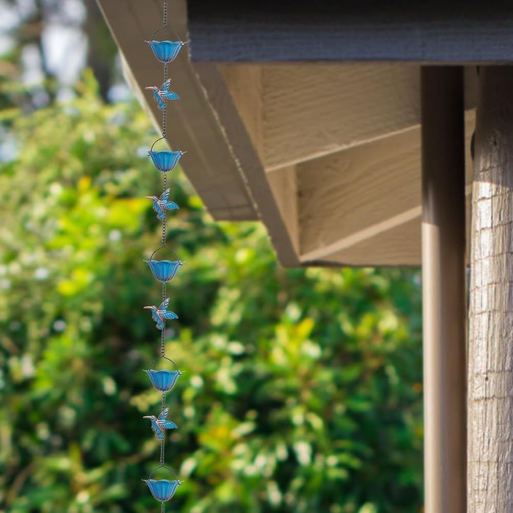 7.87FT Rain Chain, Hummingbird Rain Chains for Outside, Copper Rain Chain Bell with 7 Cups, Decorative Rain Catcher Chain Replacement Downspout for Gutters