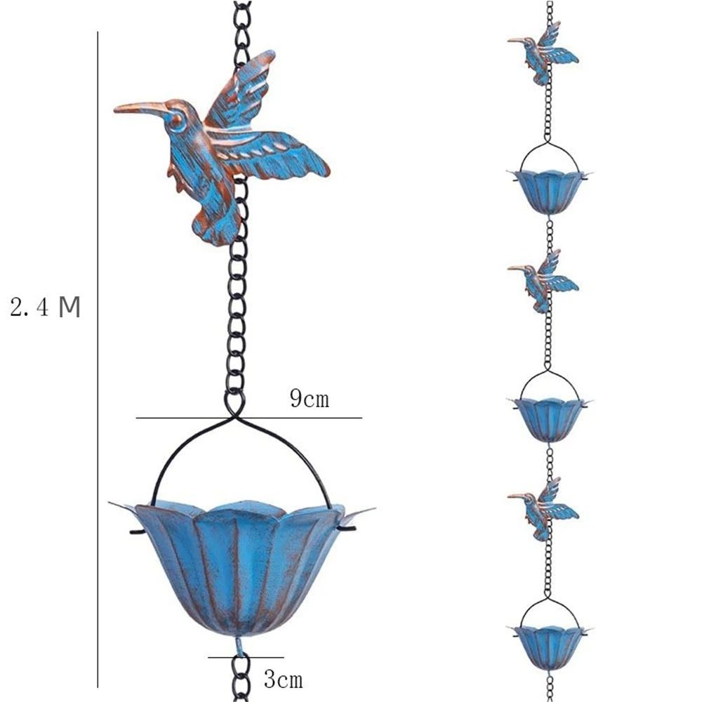 7.87FT Rain Chain, Hummingbird Rain Chains for Outside, Copper Rain Chain Bell with 7 Cups, Decorative Rain Catcher Chain Replacement Downspout for Gutters