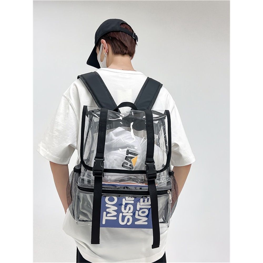 Clear Backpack Heavy Duty, Large Clear Bookbag for Boys Girls Adult, See Through Book Bag Transparent Backpacks with Multiple Pockets for School College Work Casual Sport, Black