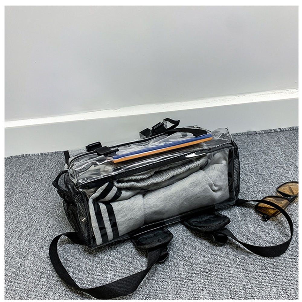 Clear Backpack Heavy Duty, Large Clear Bookbag for Boys Girls Adult, See Through Book Bag Transparent Backpacks with Multiple Pockets for School College Work Casual Sport, Black