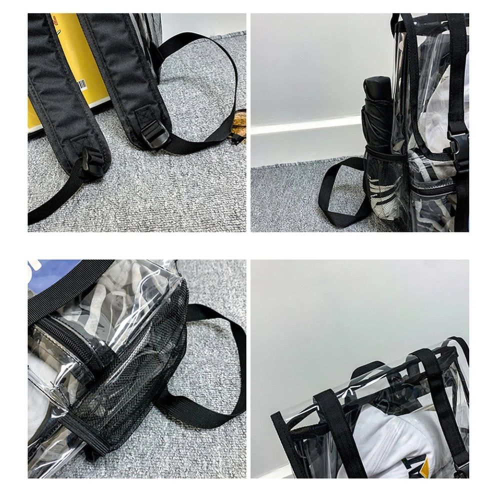 Clear Backpack Heavy Duty, Large Clear Bookbag for Boys Girls Adult, See Through Book Bag Transparent Backpacks with Multiple Pockets for School College Work Casual Sport, Black