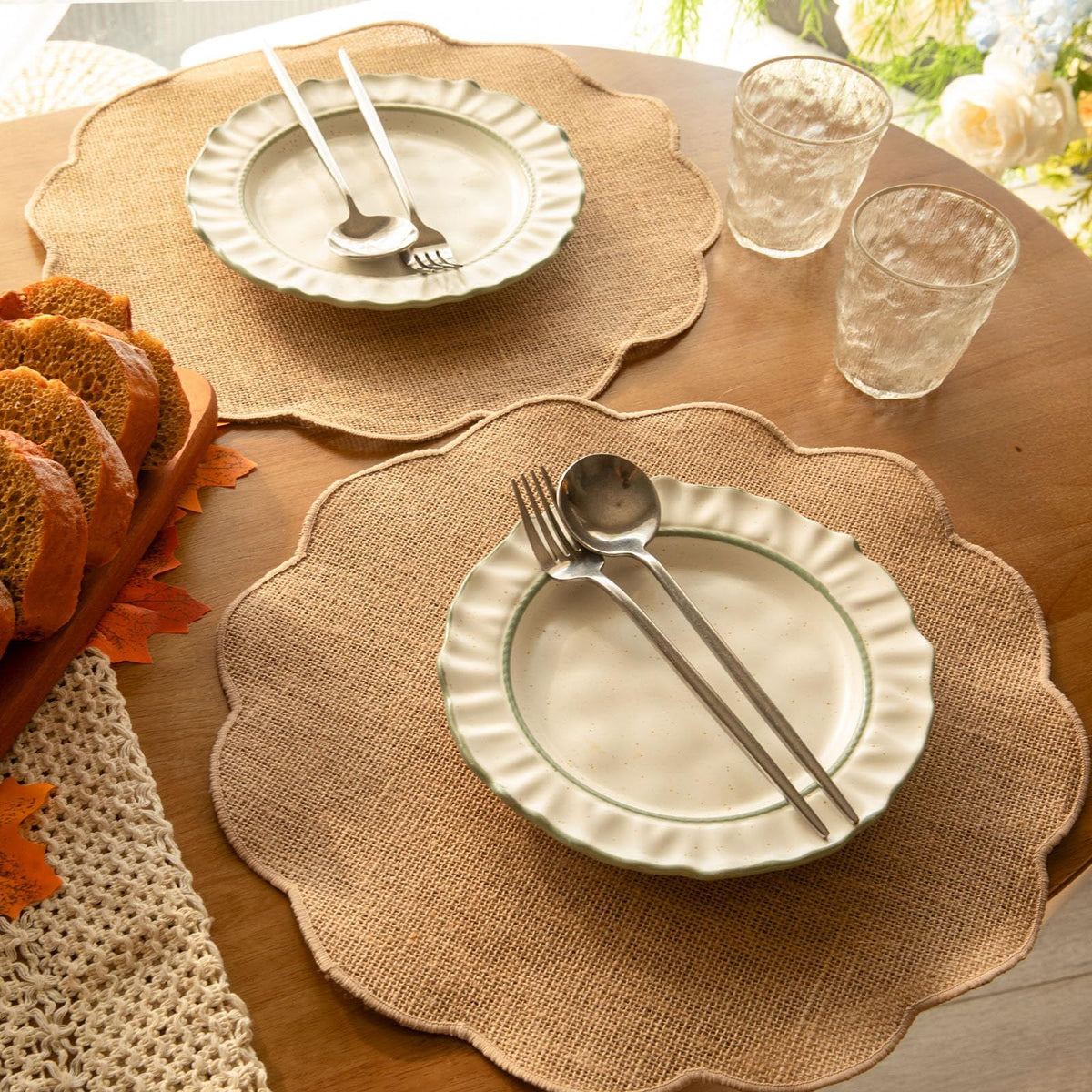 Round  Placemats Set of 12 Jute Rustic Place Mats for Dining Table Heat Resistant Natural Farmhouse Table Mats Decor (Wave Rim)