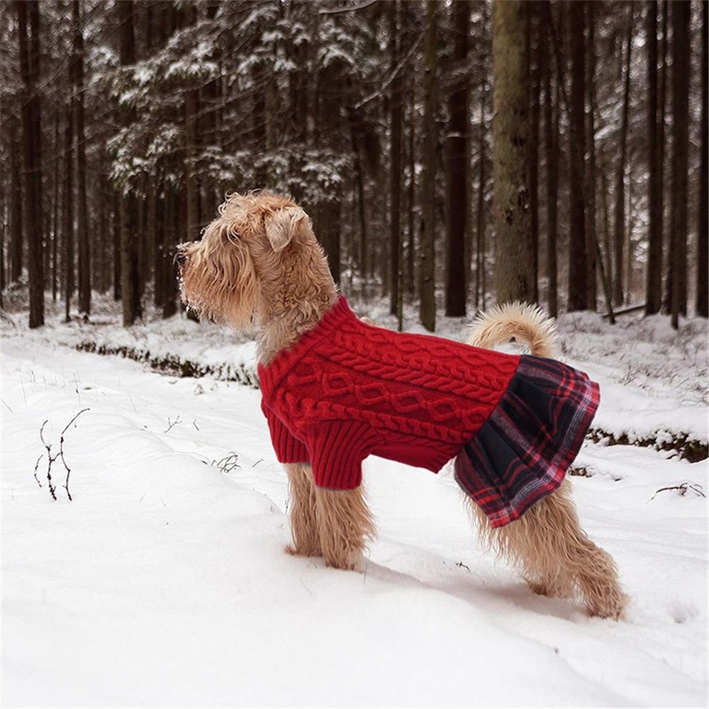 Dog Sweater Stretchy Cat Sweaters Warm Pullover Pet Coats Thick Dogs Clothes with Bowtie Soft Turtleneck Pet Sweater Dress Comfy Knitwear Dog Sweaters for Small Dogs Girl, Red, Medium