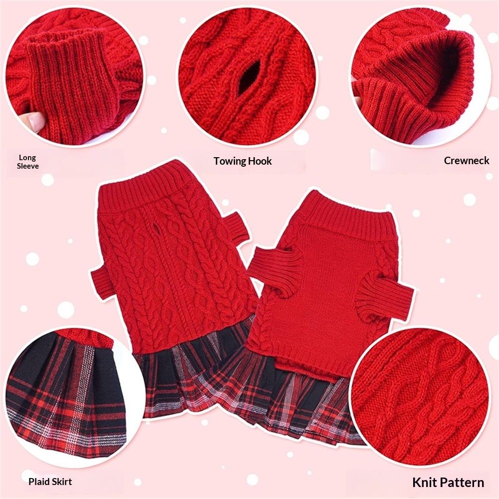Dog Sweater Stretchy Cat Sweaters Warm Pullover Pet Coats Thick Dogs Clothes with Bowtie Soft Turtleneck Pet Sweater Dress Comfy Knitwear Dog Sweaters for Small Dogs Girl, Red, Medium