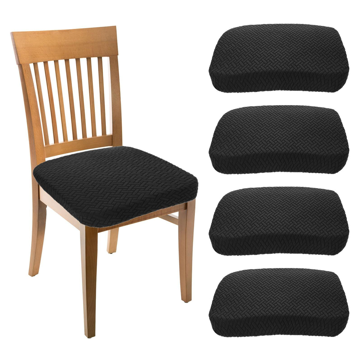 Stretch Waterproof Chair Seat Covers 4 PCS, Removable Washable Dining Room Chair Covers Anti-Dust Seat Cushion Slipcovers for Bedroom, Kitchen, Hotel, Banquet (black 4)