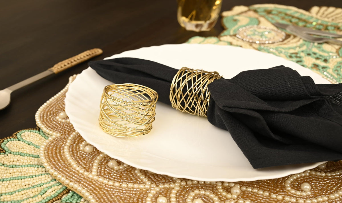 Golden Napkin Rings Set of 12 Handmade Dining Table Napkin Holder Classic Everyday Thanksgiving Holiday Christmas Festive Party Gift Farmhouse Décor